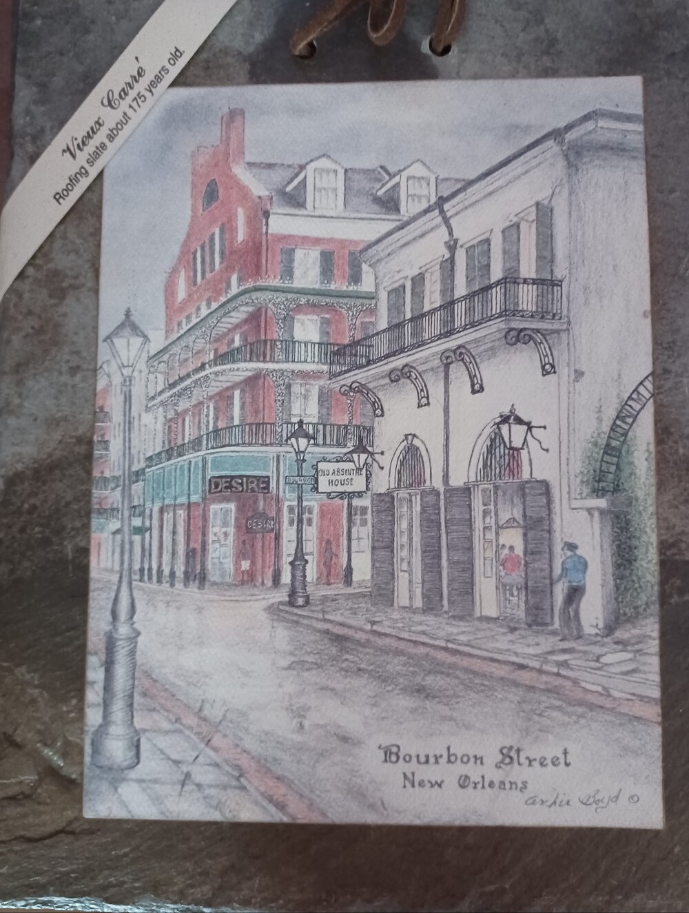 Slate Vieux Carré New Orleans Bourbon Street Slate Art by Archie Boyd